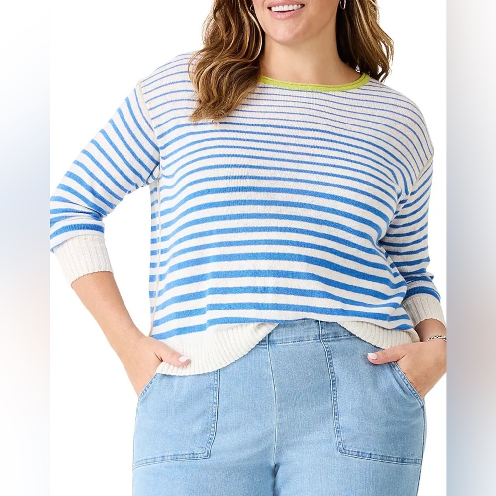 Nic+Zoe Striped Up Supersoft Sweater Blue White Stripes NWT Size 2X - Picture 2 of 11